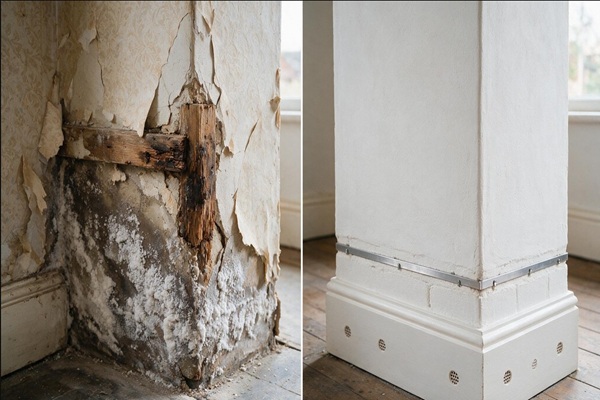 Before & After Damproofing column Before & After Damproofing column